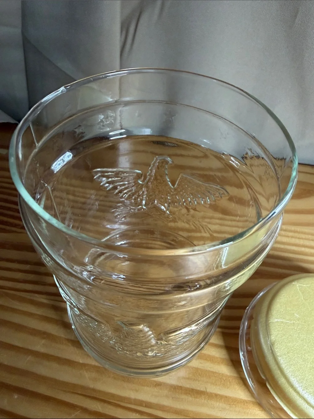 Vintage Clear Glass Apothecary Jar Embossed American Eagle and Stars 7.25